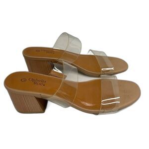 Ophelia Roe Nude Clear Straps Slip On Low Chunky Heel Sandal Size 7